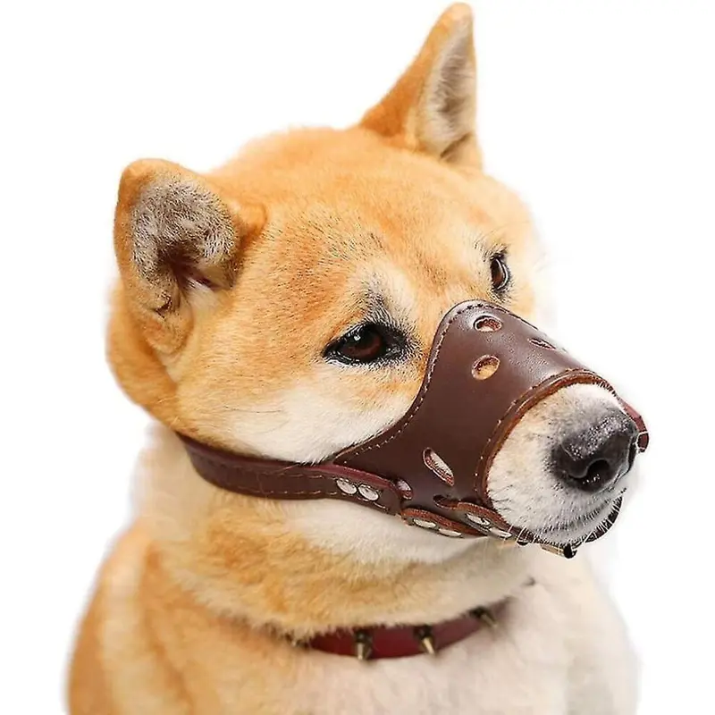 Mcboson Brown Adjustable Soft Leather Dog Muzzle For Dogs Small
