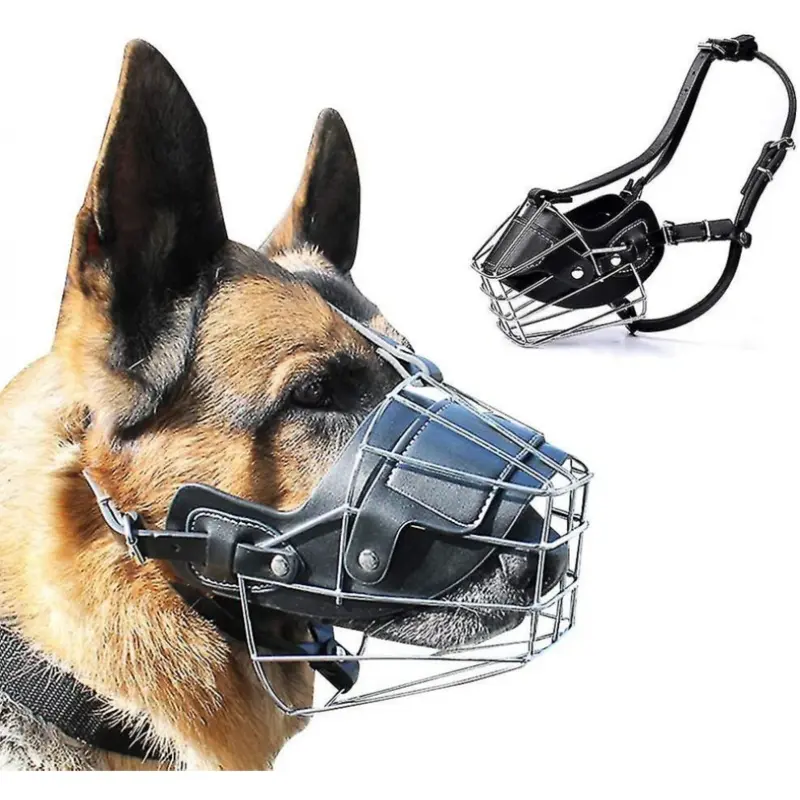 Black (M)Super Metal Muzzle Dog Muzzles Leather Muzzle For Dogs Large
