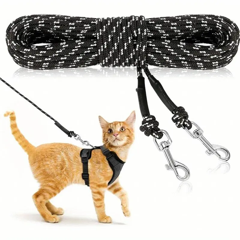 Black Lightweight Outdoor Cat Leash Extra Long And Thin For Garden Adventures