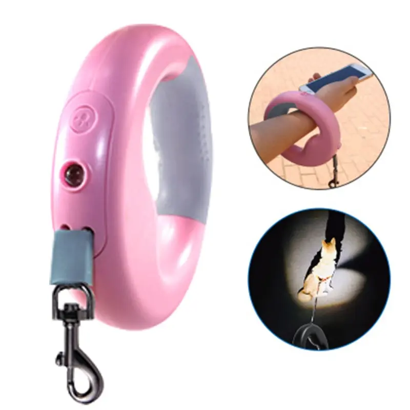 Leash Light/Pink Adjustable Dog Retractable With Led Torch 3M