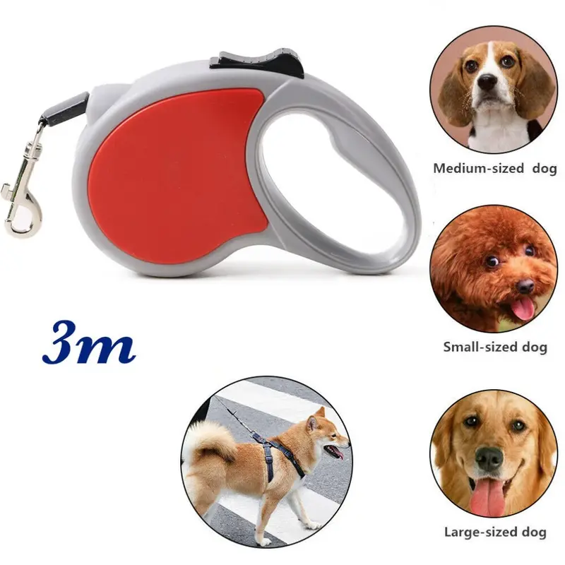 Lovehome Red Retractable Dog Leash Long Pet Lead, Nylon Tape 3M