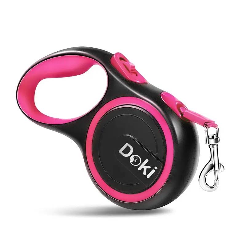 Doki Unisex Pink 5M Retractable Dog Lead With Anti-Slip Handle Medium