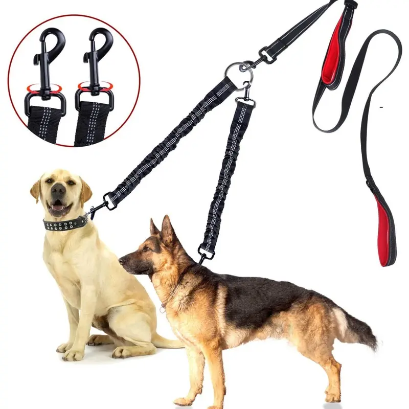 Leash Black Double Dog No Tangle 360 Swivel Rotation Reflective (Black)