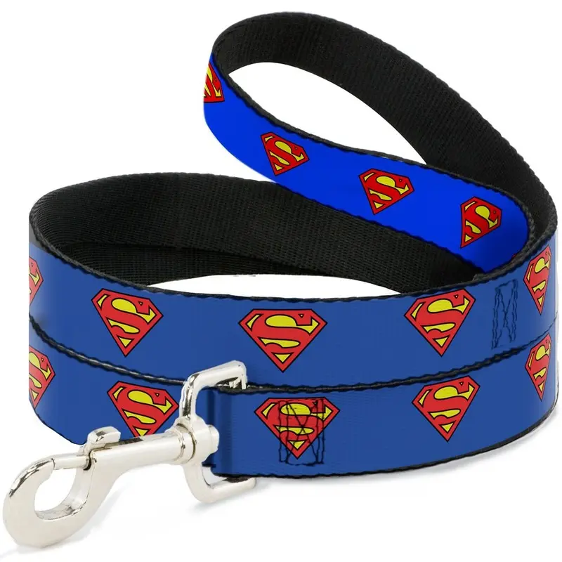 Buckle-Down Pet Leash - Superman Shield Blue - 4 Feet Long - 1/2" Wide