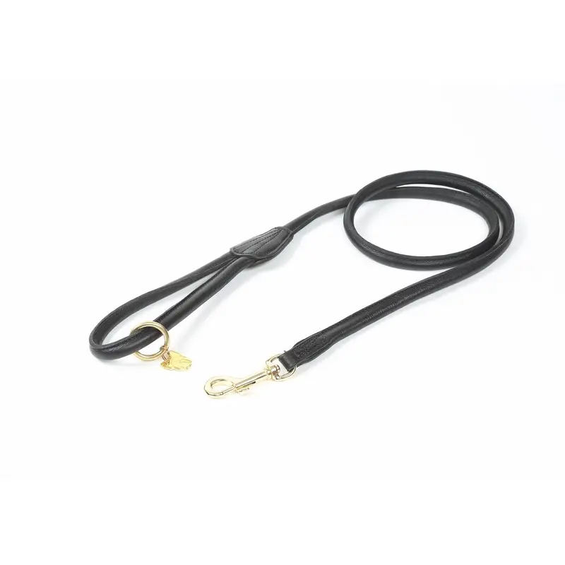 Digby And Fox Rolled Leather Dog Lead - One Black 110Cm