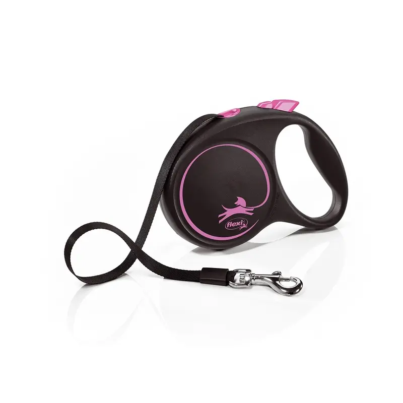 Flexi Design Tape Dog Lead 5M - Black/Pink Small