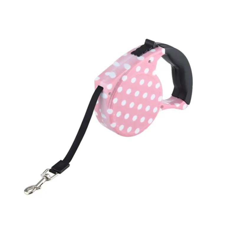 Dsport Pink 2Pcs Dot Pattern Flexible Retractable Dog / Cat Leash For Daily Walking 5M