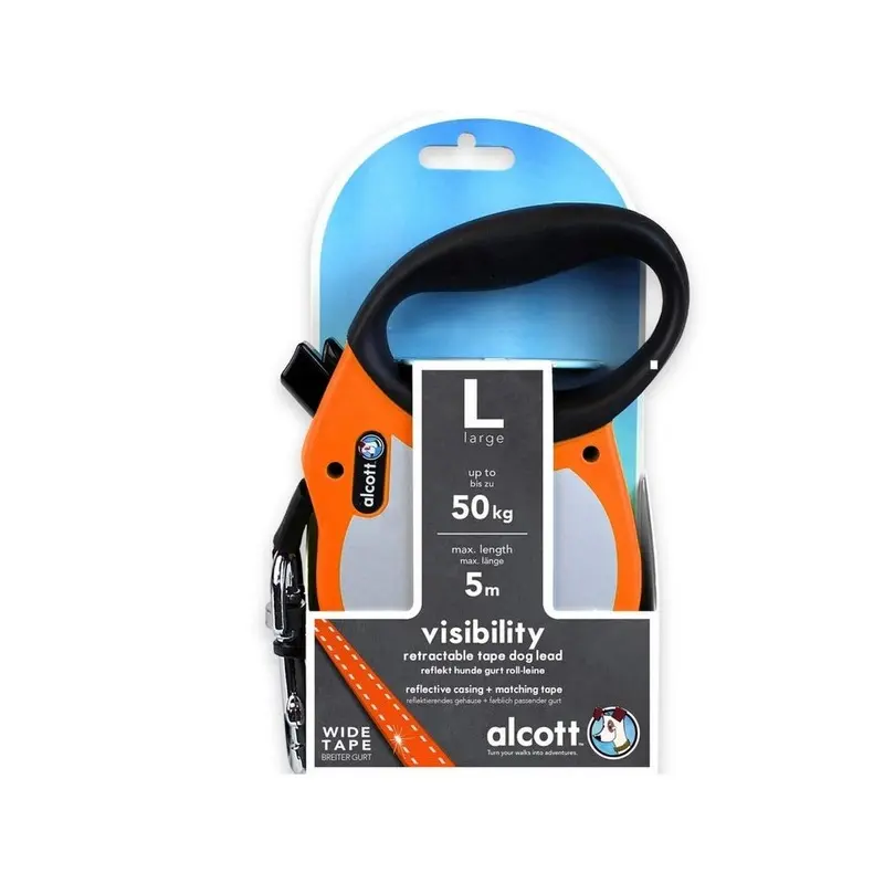 Alcott Orange Visibility Retractable Leash (5 M, Large