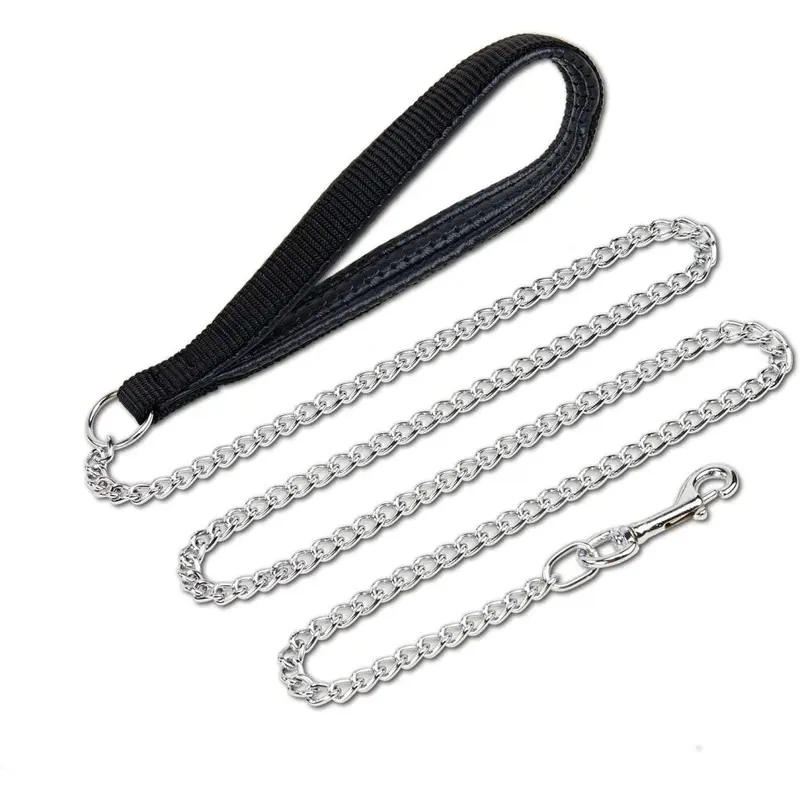 Black Pet Dog Training Leash Adjustable Metal Leash With Padded Handle (L1200.4cm, )