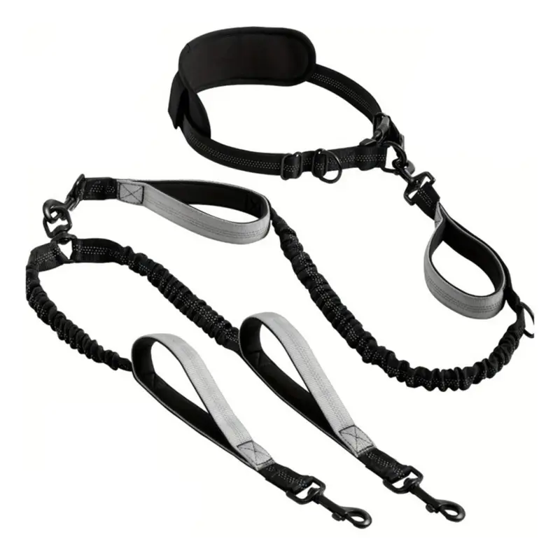 Exogio Black/Gray Reflective Dual Dog Leash For Dogs Padded Handles Leash,C Size 2