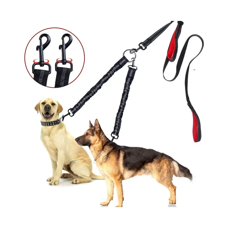 Zeuxo 360 Rotating Double Dog Leash, Reflective Adjustable Double Leash