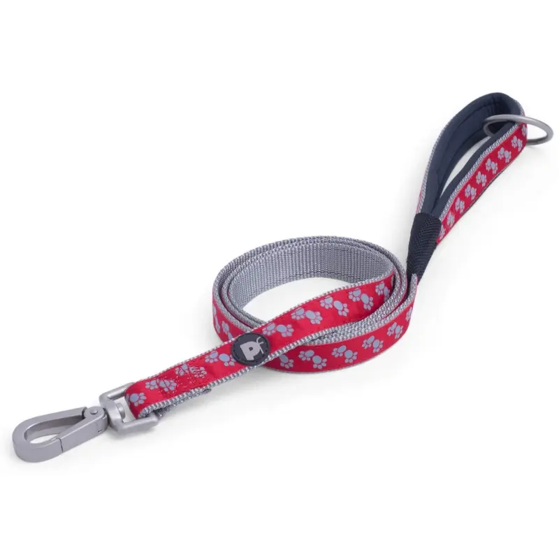 Petface Signature Padded Dog Lead, Medium, Reds Paws
