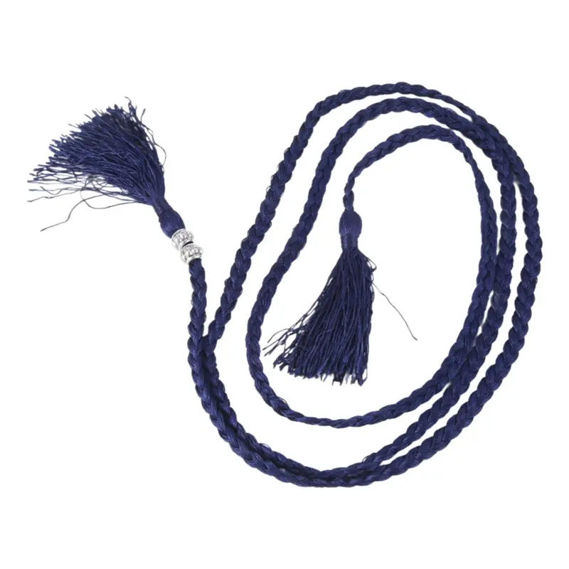 Torribaly Blue Woven Tassel Belt Knot Decorated Waist Chain Rope Navy