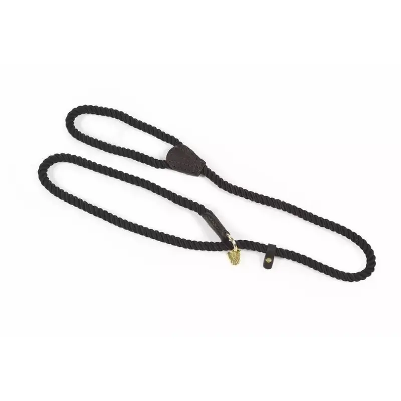 Digby & Fox Black (One ) Rope Leather Dog Slip Lead 147Cm
