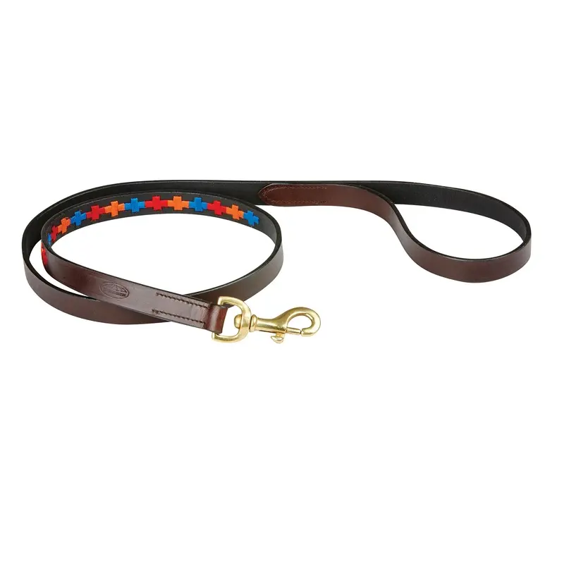 Weatherbeeta Polo Leather Dog Lead Beaufort /Blue - Brown/Red/Orange Medium
