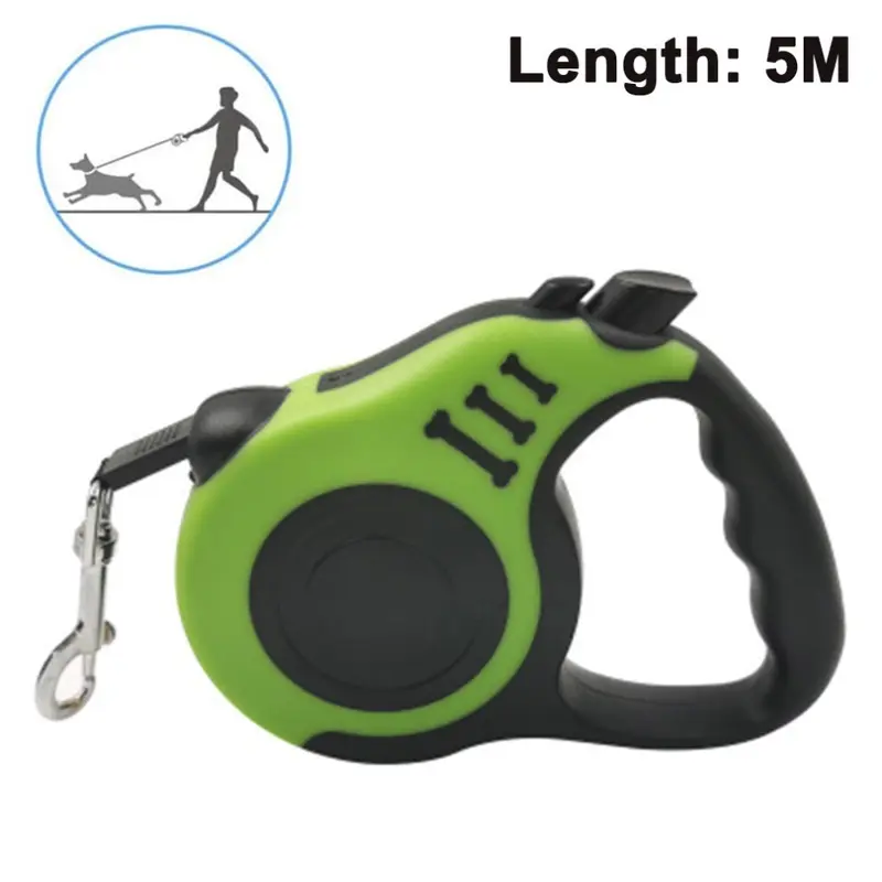 Leash Green/Pink Retractable Dog For Walking With Anti Slip Handle-5M Medium