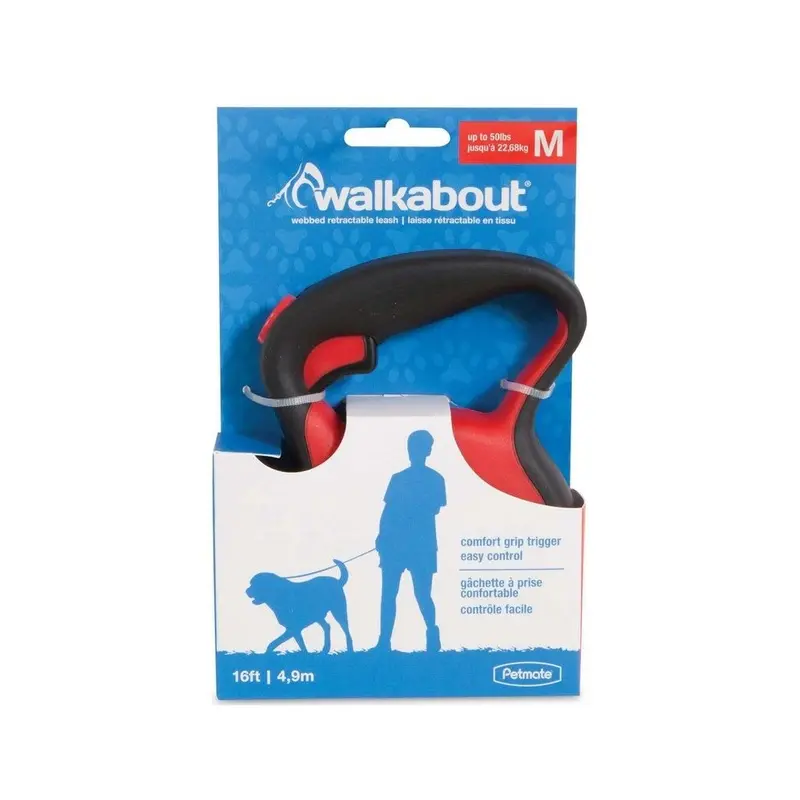 Petmate Red Walkabout Retractable Dog Leash, Medium