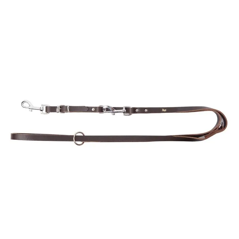 Dingo Brown Leather Dog Leash Adjustable with Swappable Snap-Hook 10248