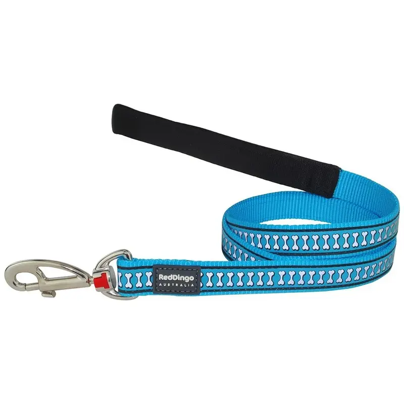 Dingo Reflective Bones Dog Lead - (1.5 X 120Cm) Red/Turquoise Medium
