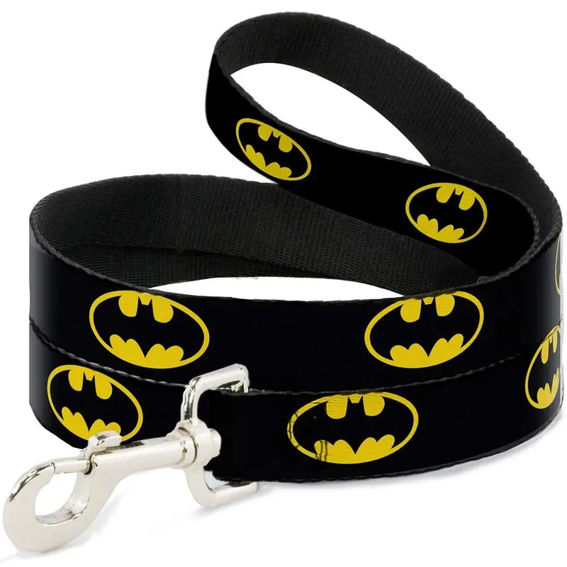 Dog Leash Batman Shield Black Yellow 6 Feet Long 1.5 Inch Wide