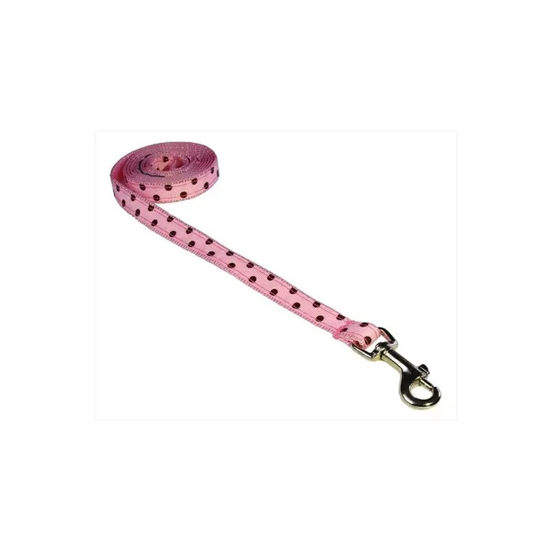 Fly Free Zone,Inc. Pink Polka Dot-Brown1-L 4 Ft. Polka Dot Dog Leash, & Brown - Extra Small
