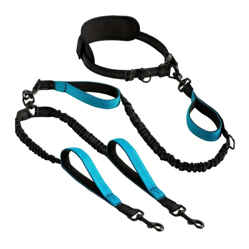 Exogio Black/Blue Reflective Dual Dog Leash For Dogs Padded Handles Leash,B Size 2