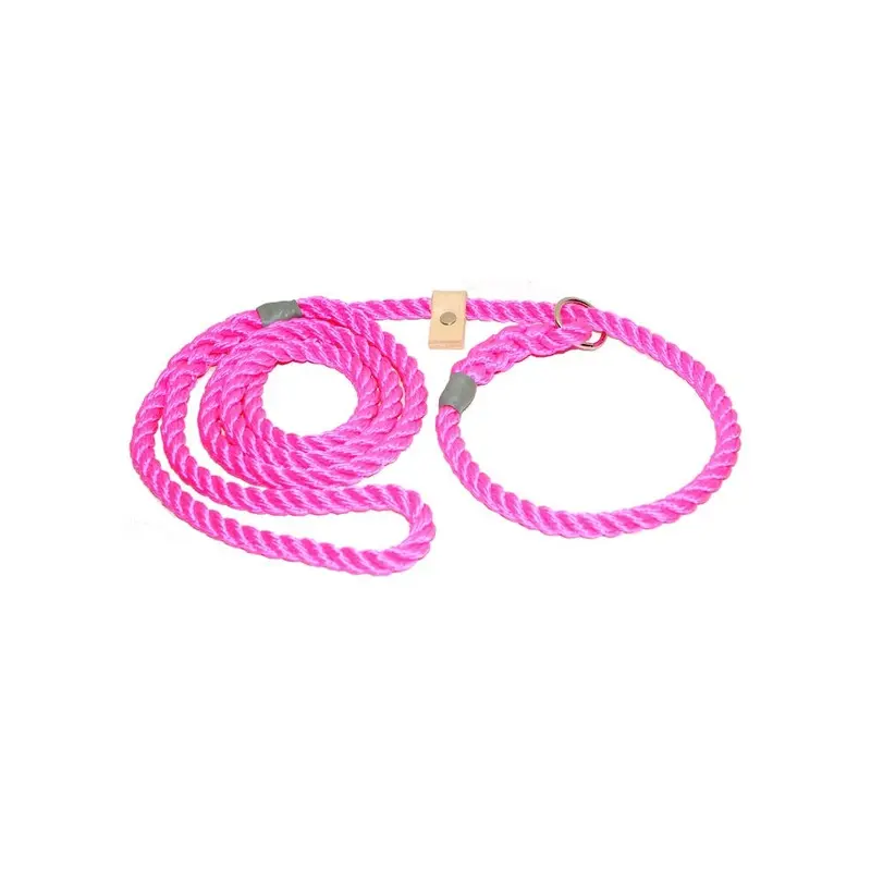 Kjk Ropeworks Pink Gundog Slip Rope Dog Lead With Sliding Leather Stoppers 1.5M