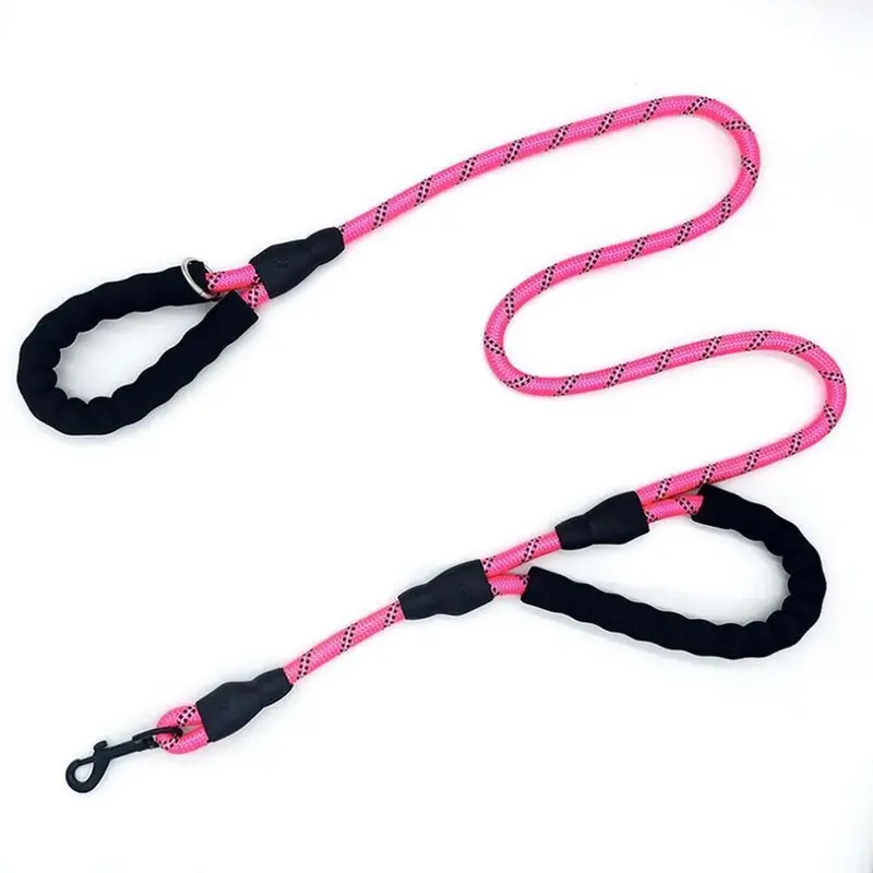 New (, 1.5M X 1.2Cm) Double Handle Reflective Dog Leash With Logo Pink Extra Large