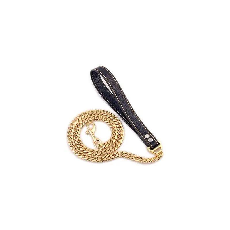 Gold (4Ft (14Mm Width)) En Dog Leash, Metal Cuban Chain For Dogs 4Ft