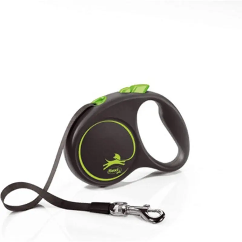 Flexi Design Tape Retractable Small 5M Dog Leash/Lead 1-15Kg Black/Green