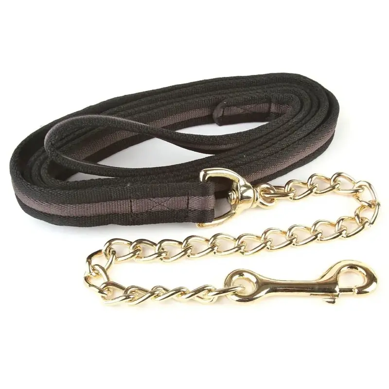 Hy Unisex Black Soft Webbing Lead Rein With Chain - /Grey