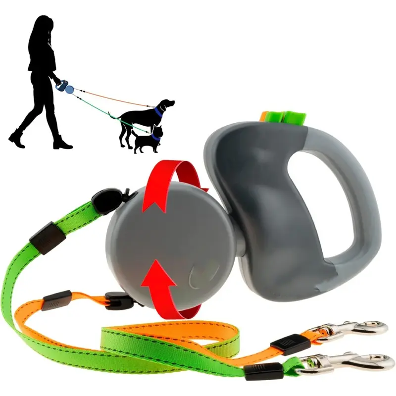 Grey (Regular Handle) Dual Doggie Retractable, Gray