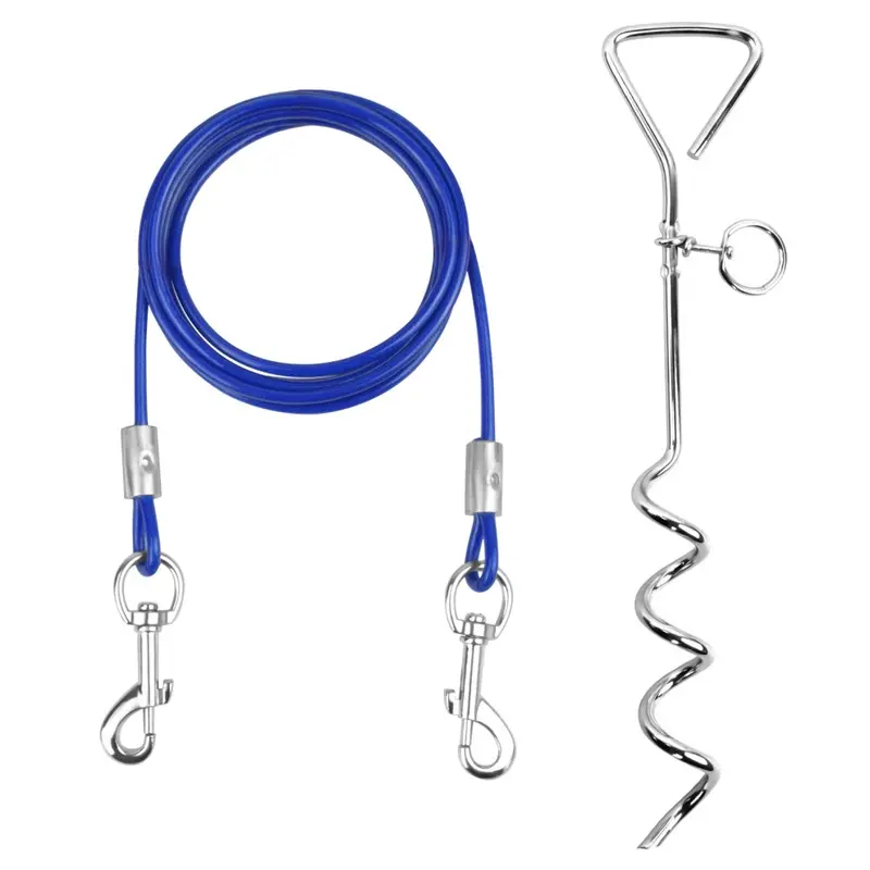 Nivofu 10Ft Dog Tie Out Cable With 15" Spiral Ground Stake Spike For Dogs Small