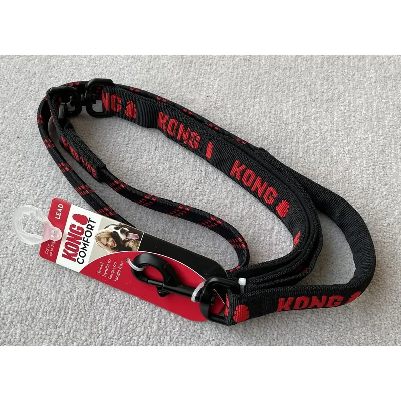 KONG COMFORT Dog Leash - BLACK & RED - Swivel Handle - 122cm Lead - Max 23kg