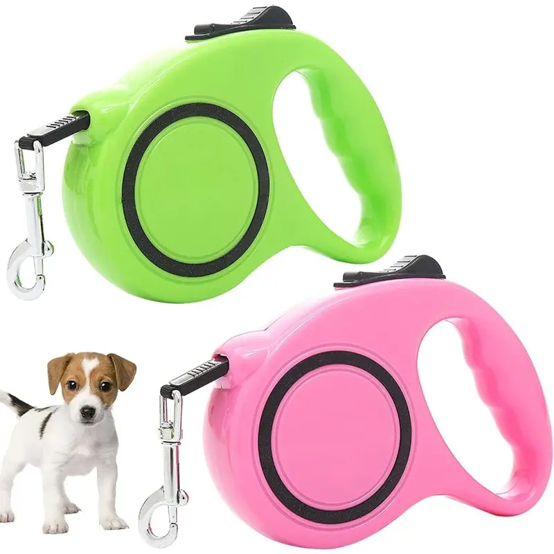 Fengke Green/Pink 2Pcs 5M Dog Leash Retractor For Dogs, One Hand Brake (+Pink) Small