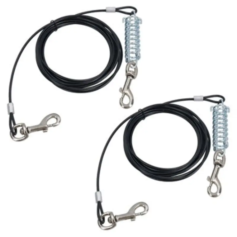 Ab Tools 2Pk 4.7 Metres Weather Resistant Strong Secure Pet Dog Tie-Out Cable Black