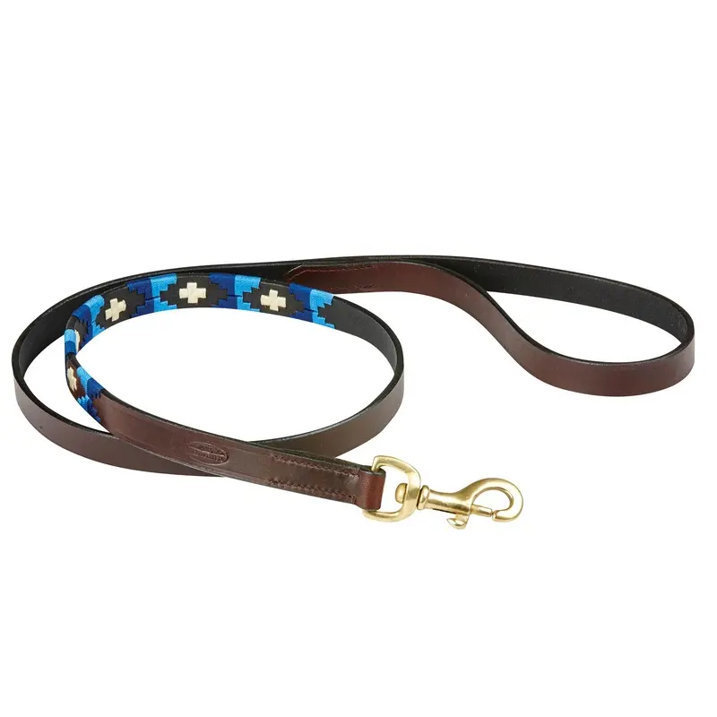 Weatherbeeta Polo Leather Dog Lead Cowdray / - Brown/Blue Medium