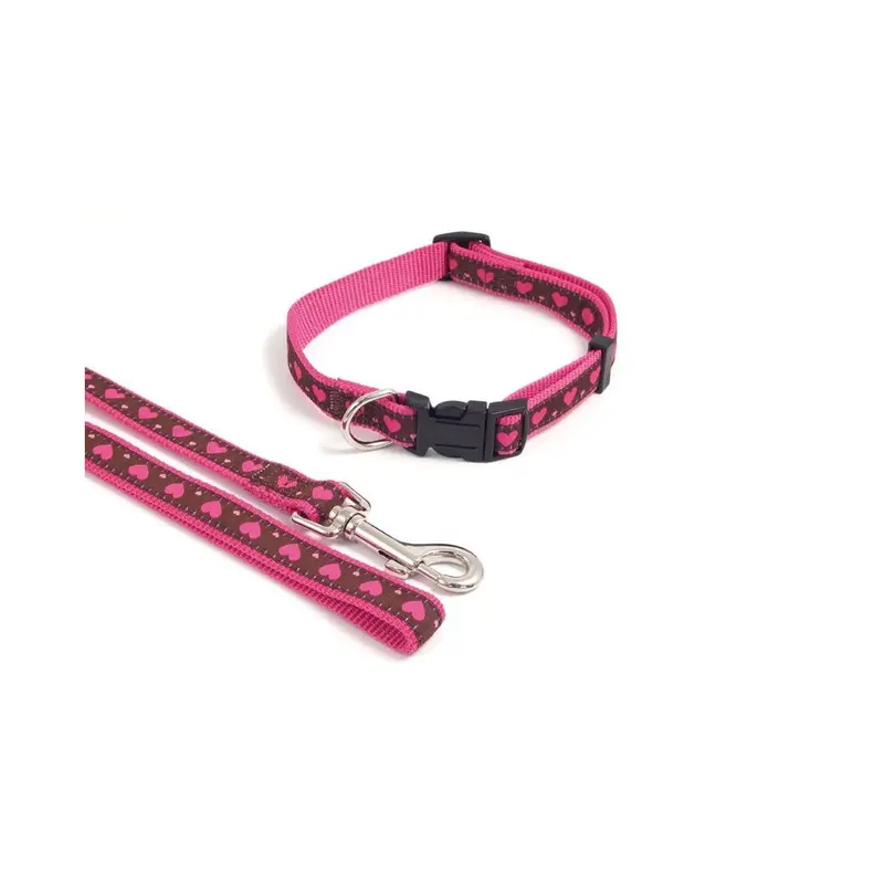 Rosewood Pink Wag N Walk Nylon Lead Heart X 3/4 Size 40