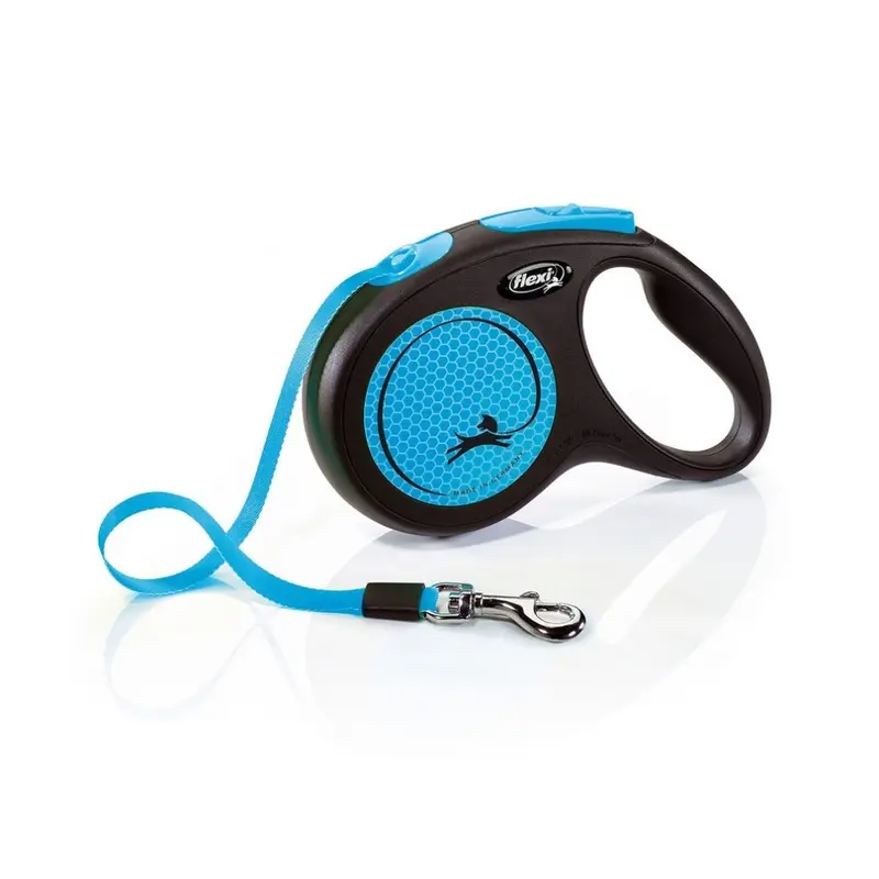 New Flexi (5M, ) Neon Taped Retractable Dog Lead Blue/Black Medium