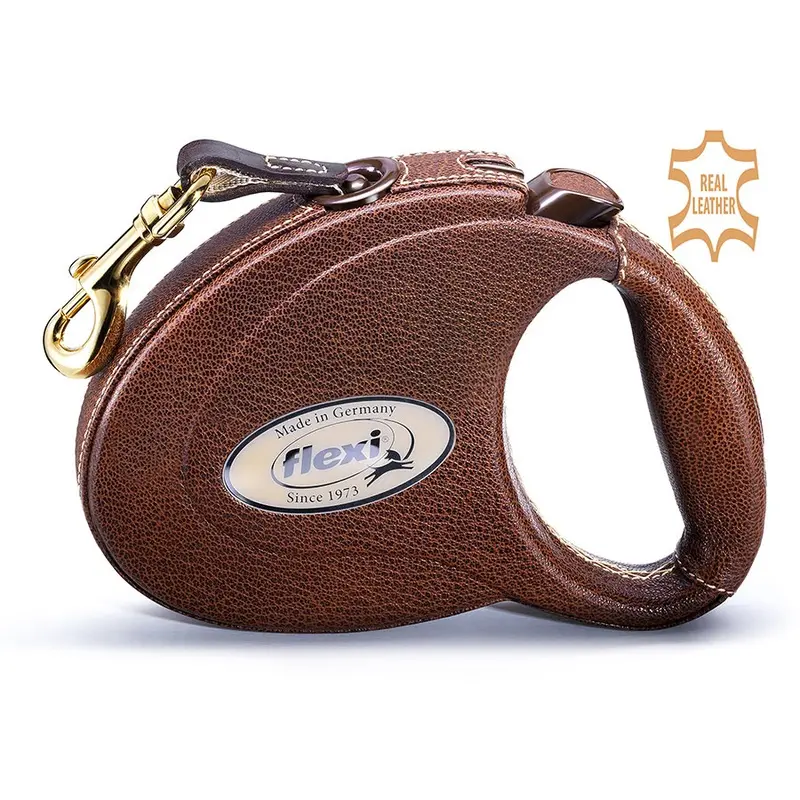 Flexi Leather Extending Dog Lead Tape 5M Brown Medium