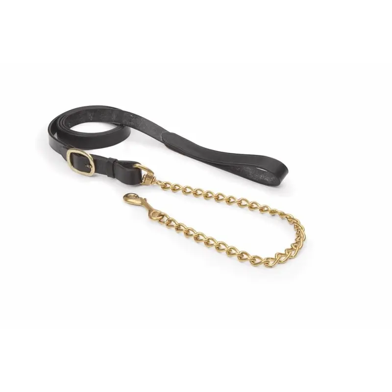 Shires Leather Lead Rein With Brass Chain: Black Colour: Black