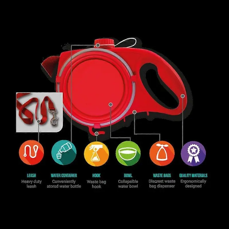 Red (Red) Doggo Safari Charms - 5 In 1 Dog Leash, Multifunction Pet Leash For Outdoor 5In
