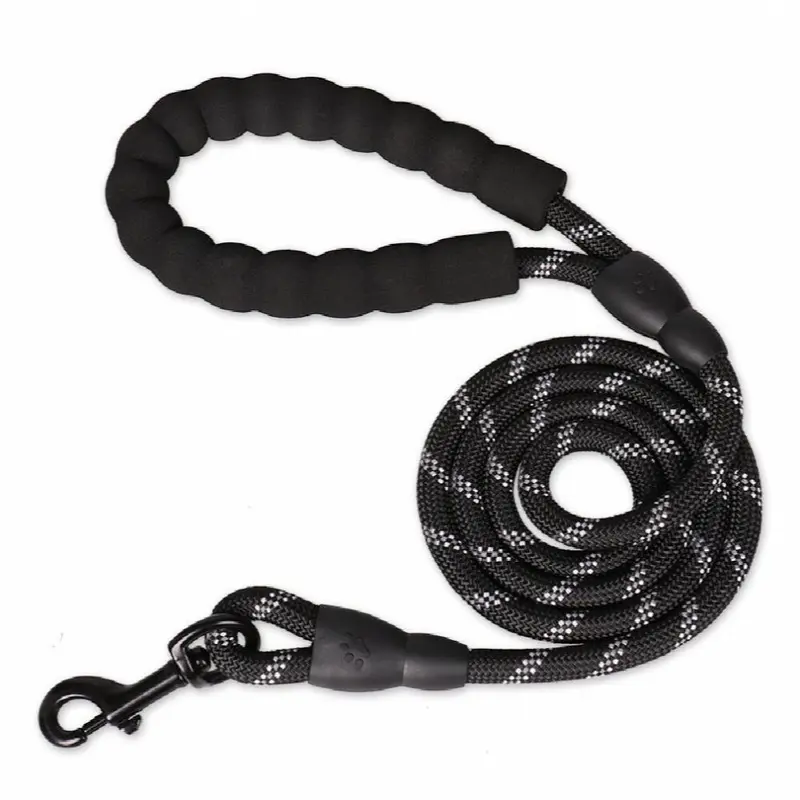 Black Pet Leash With Reflective & Comfortable Padded Handle For Dogs Small
