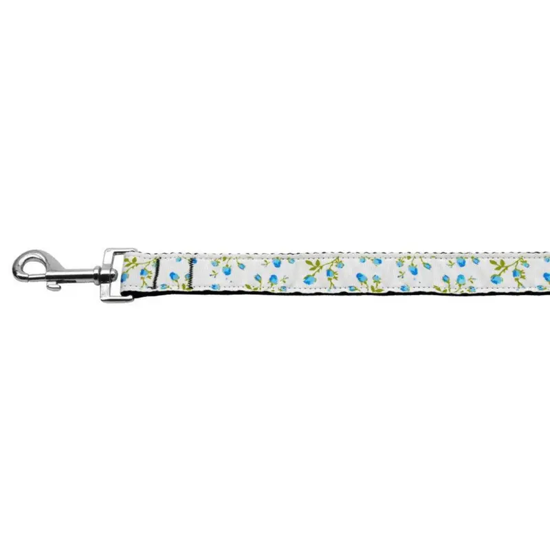 Mirage Pet Products Blue Roses Nylon Ribbon Leash 3/8 Inch Wide Long 4Ft