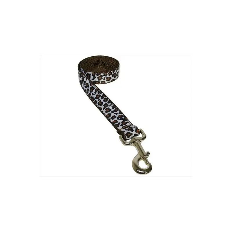 Fly Free Zone,Inc. White 4 Ft. Leopard Dog Leash, & Brown - Small