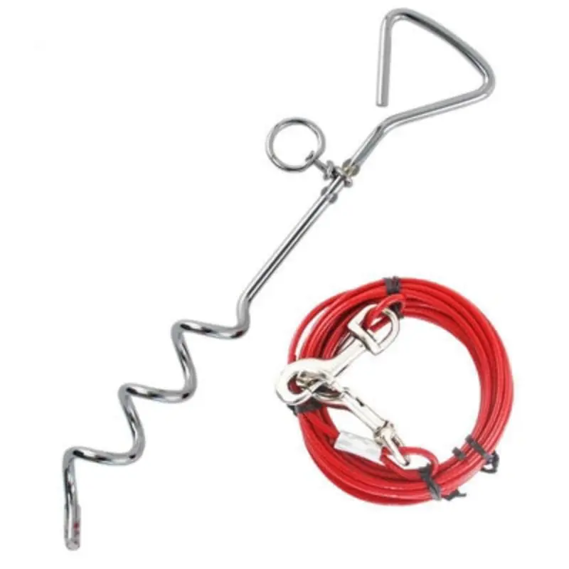 B&Q 10Ft Tie-Out Cable With Spiral Ground Stake And Spring Clip For Secure Anchoring