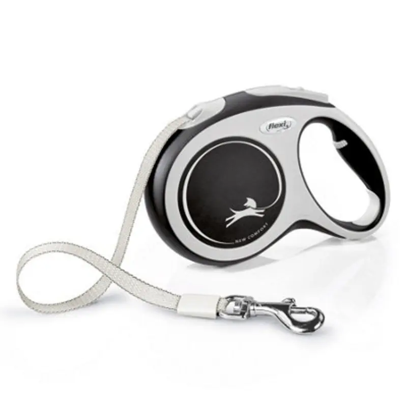 Flexi Black New Comfort Tape Retractable 5M Dog Leash/Lead 1-60Kg Large