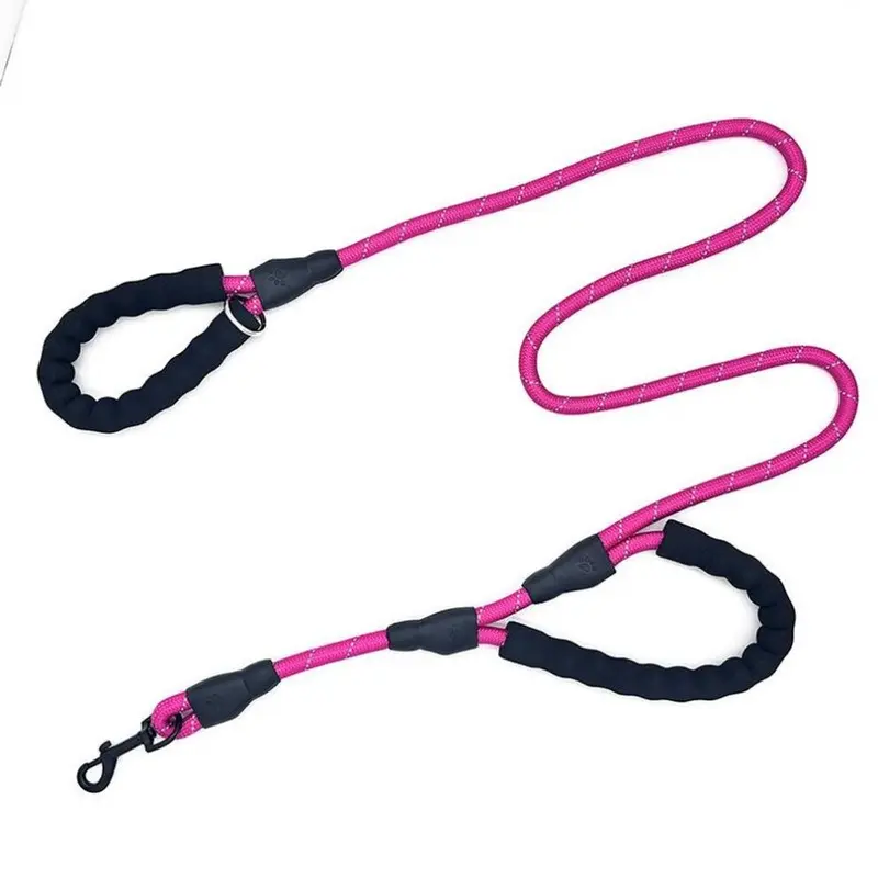 Red (Rose 1.5M X 1.2Cm) Double Handle Reflective Dog Leash With Logo Extra Large