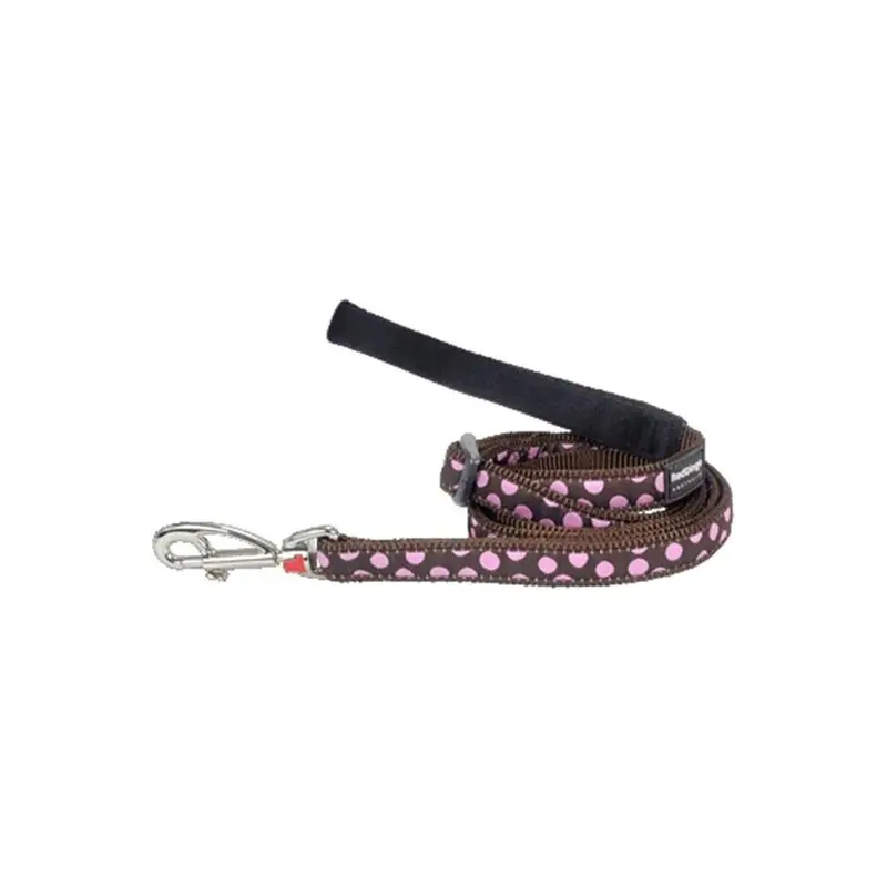 Red Dingo Pink,Red,Brown Dog Lead Design Pink Dots On Brown, Medium