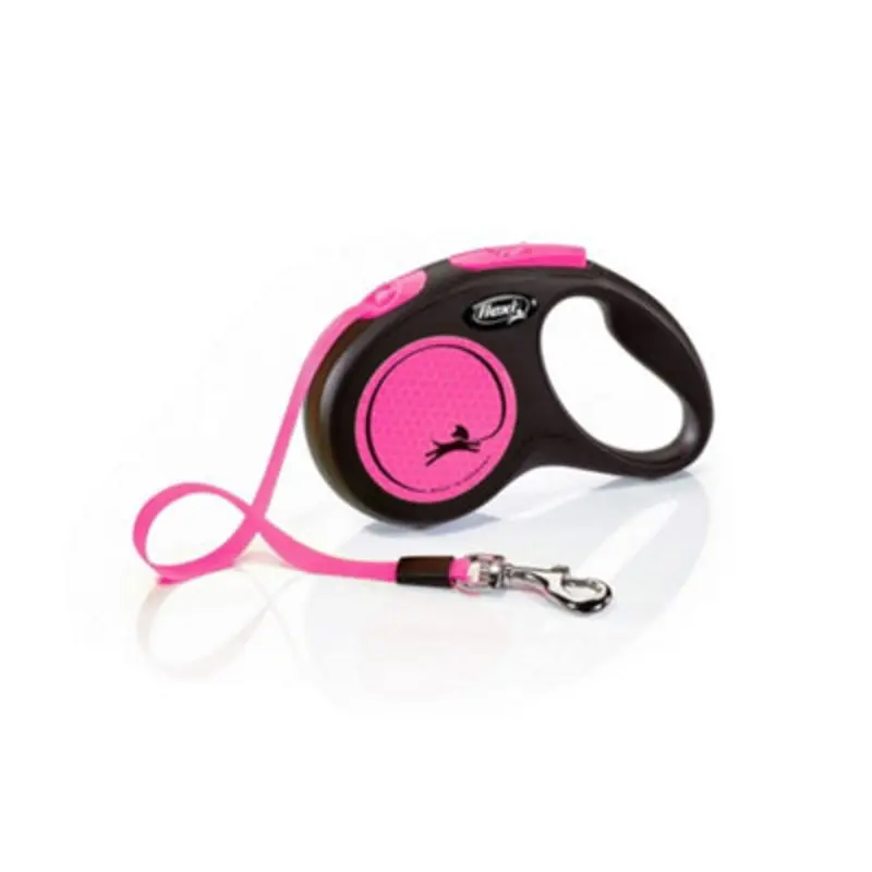 B&Q Flexi Small Neon Taped Retractable Dog Lead Neon (5M) Pink